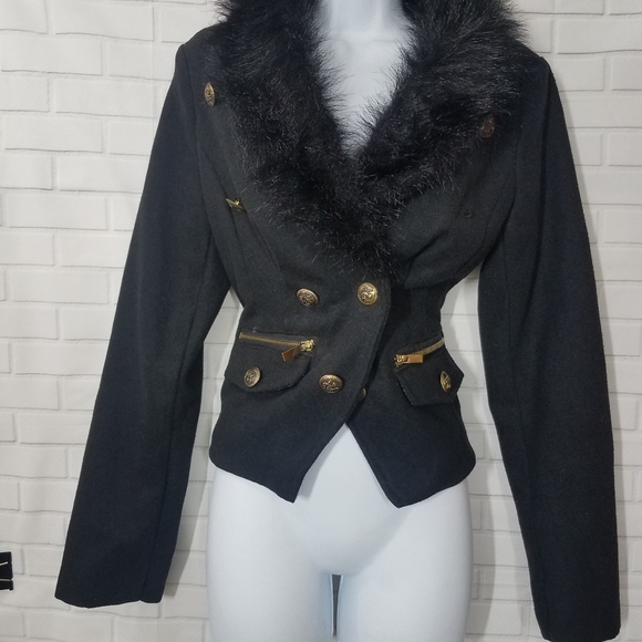 Black Wool Blend Faux Fur Jacket - Picture 2 of 12